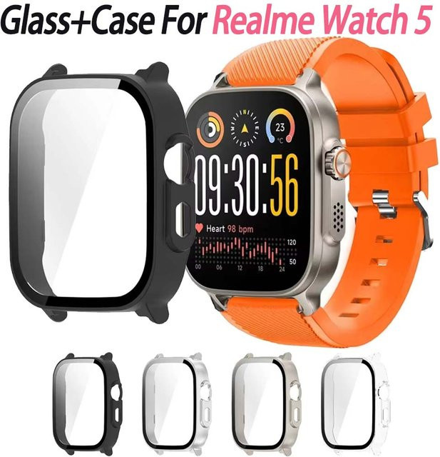 Schutzhülle für Realme Watch 5 aus hartem PC und gehärtetem Glas in Transparent oder Schwarz mit integriertem Displayschutz - Bild 1