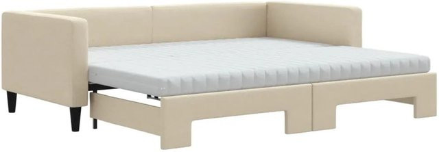 vidaXL Tagesbett ausziehbar mit Matratze in Creme, Polsterbett mit Schublade und Stoffbezug, B/T/H: 90 x 200 cm - Bild 1