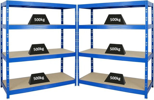PROREGAL Rhino Schwerlastregal Set aus 2 Stück, Blau, 4 verstellbare Ebenen aus MDF-Holzplatten, H x B x T: 180 x 160 x 60 cm - Bild 1