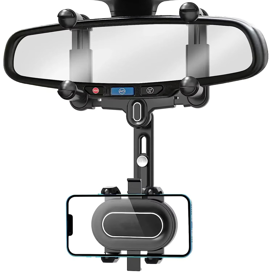 360 Grad drehbarer und einziehbarer Rückspiegel-Telefonhalter für das Auto in Schwarz - Bild 3