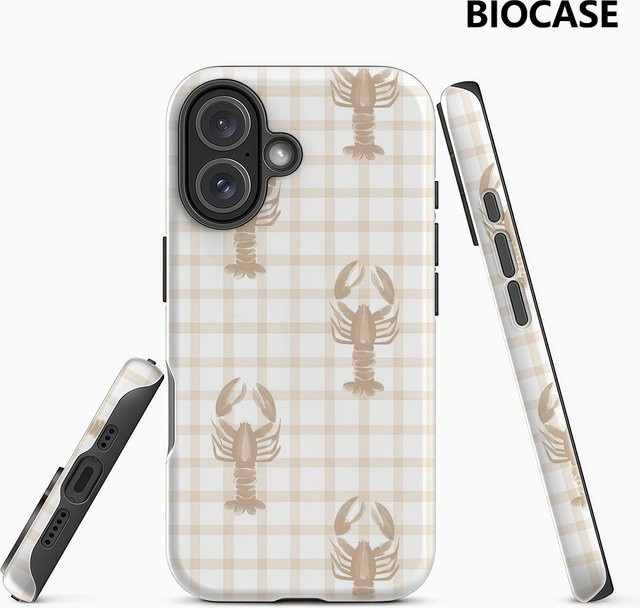 Potdemiel Handyhülle mit Hummer-Schachbrett-Design in Hellbraun und Beige für iPhone 17, 16, 15, 14, 13 Pro Max Plus mit doppellagiger Rückseite - Bild 1