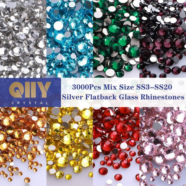 QIIY Kristall-Strasssteine Mix-Größe Silber, 3000 Stück, für Nagelkunst - Bild 1
