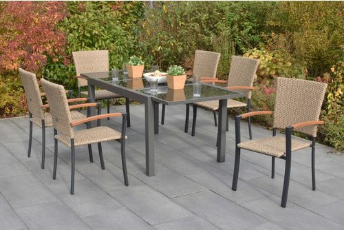 MERXX Gartenmöbel-Diningset Teramo, 7-teilig mit 6 Sitzplätzen, Aluminium und Glas, braun, ausziehbarer Tisch - Bild 1