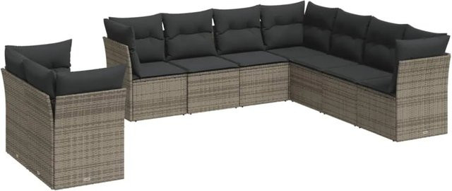 vidaXL 9-tlg Garten-Sofagarnitur in Grau aus Poly Rattan mit Sitzkissen und Stauraum - Bild 1