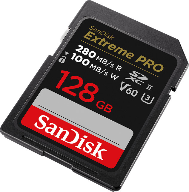 SanDisk Extreme Pro SDXC UHS-II Speicherkarte, 128 GB, Video Class V60, Farbe Schwarz - Bild 1