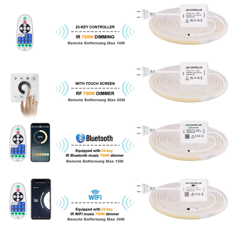 RAZEND COB LED Neon Streifen RGB in Weiß mit Wifi, Bluetooth, Touch-Steuerung und 23-Key Fernbedienung, dimmbar, 240 LED/m, 220V - Bild 2