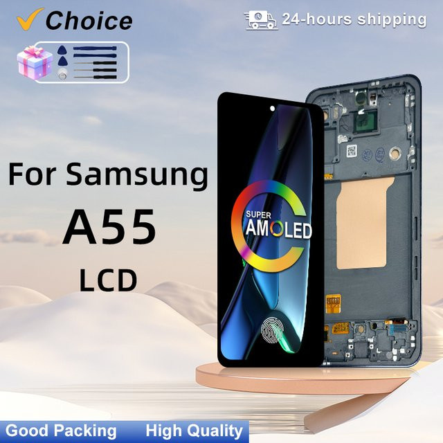 Samsung Galaxy A55 5G Super AMOLED Display mit Touch Screen und Rahmen in Schwarz als Ersatzteil - Bild 1