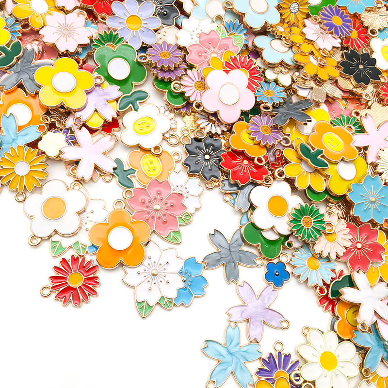 Blumen Charms, Emaille, Bunt, Anhänger - Bild 3