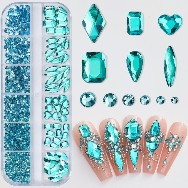 OTRESS Nagelsteine Rosa Grün, Nagelanhänger Glitzer, Blau, Glänzend - Bild 1