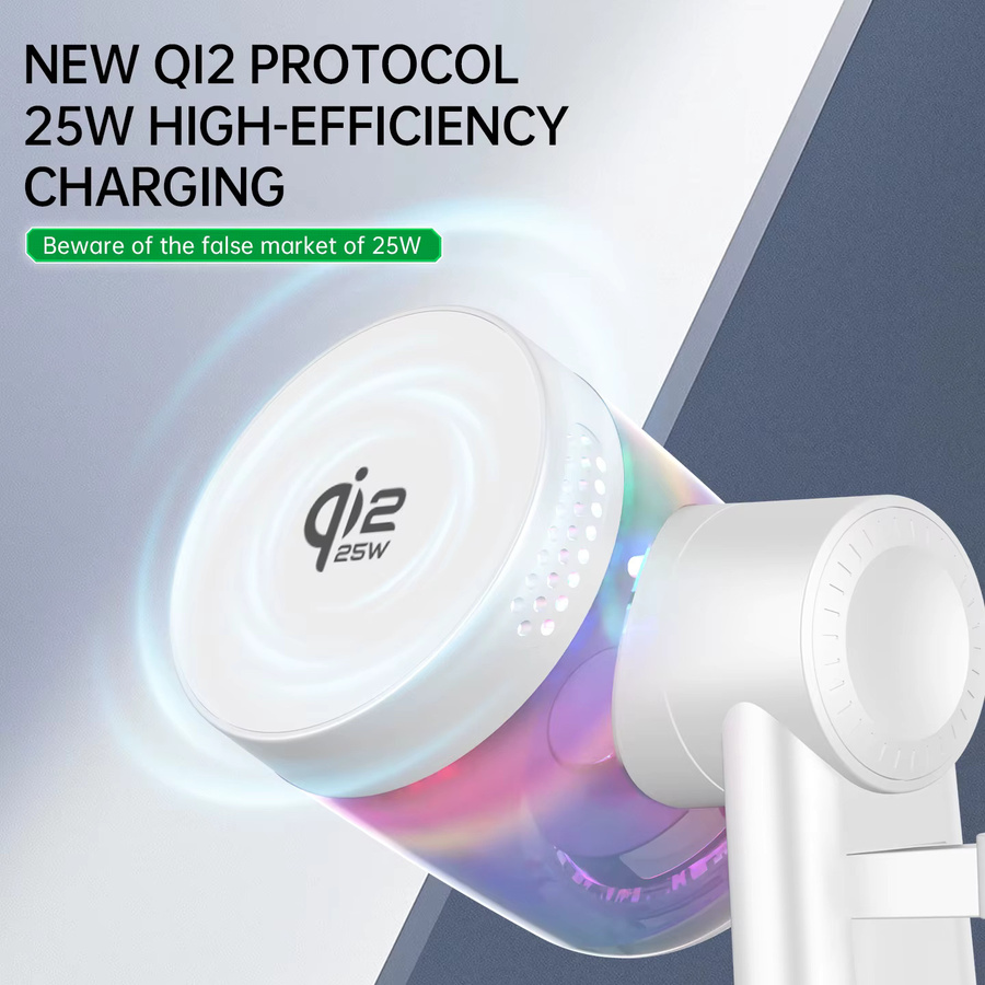 VIKEFON Qi2 25W Magnetisches kabelloses Schnellladegerät mit Bluetooth-Lautsprecher in Weiß für iPhone, Apple und Samsung Galaxy Watch sowie AirPods - Bild 3