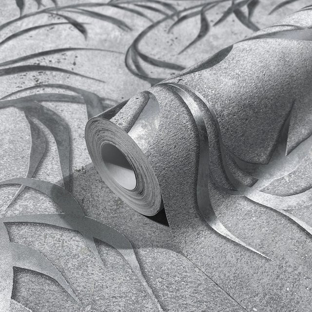 Marburg Vliestapete mit Blättern in Betonoptik und floralem Design, Farbe Grau-Silber, FSC-zertifiziert - Bild 1