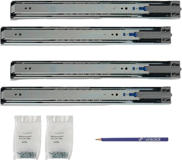 vasalat Kugelauszug Softclose Vollauszug mit Dämpfung, Farbe: Silber, 2 Paar, Länge: 350 mm - Bild 1
