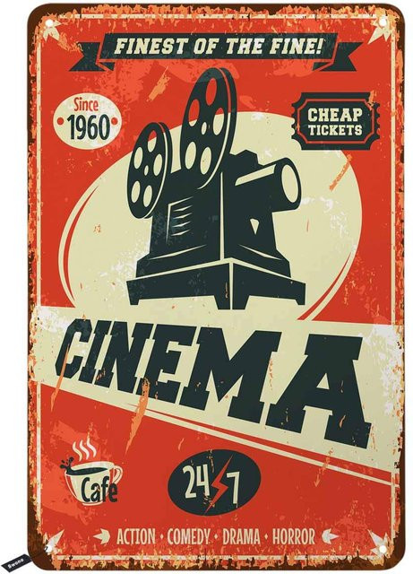 Swono Cinema Vintage Metallblechschild Finest of The Fine Movie Wanddekoration in Orange, B/H: 20 x 14 cm - Bild 1