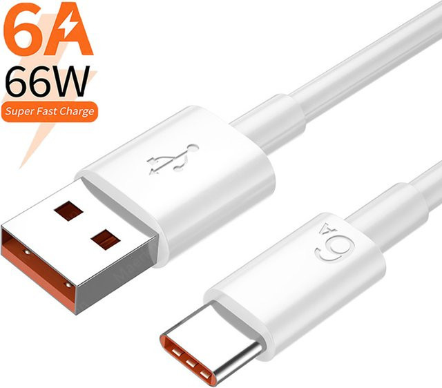 66 W USB Typ C Schnellladekabel 6A Datenleitung in Weiß für Samsung, iPhone 16 und Xiaomi - Bild 1