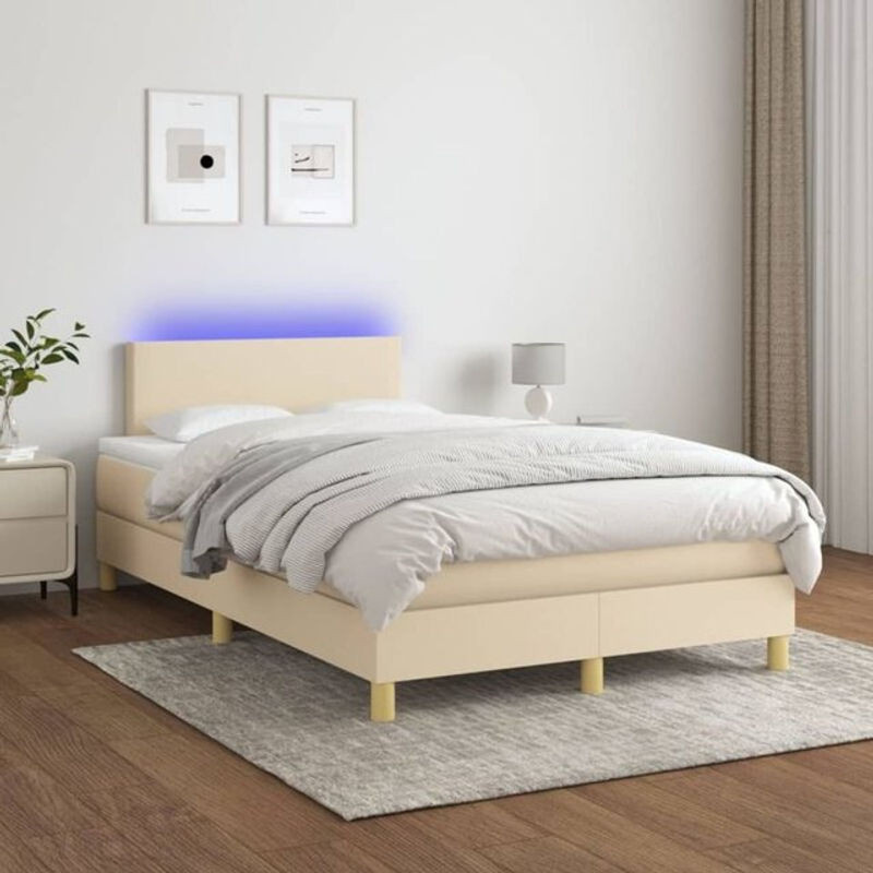 vidaxl Boxspringbett mit Matratze in Beige und Weiß aus Stoff und Holzwerkstoff B/T/H: 120 x 200 x 78 cm - Bild 1