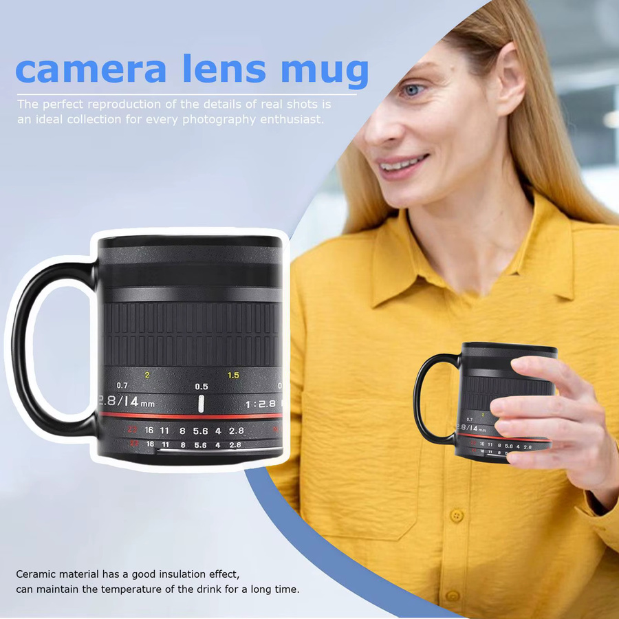 Keramik-Kaffeetasse im Kameraobjektiv-Design, schwarze Teetasse für Damen und Herren - Bild 3