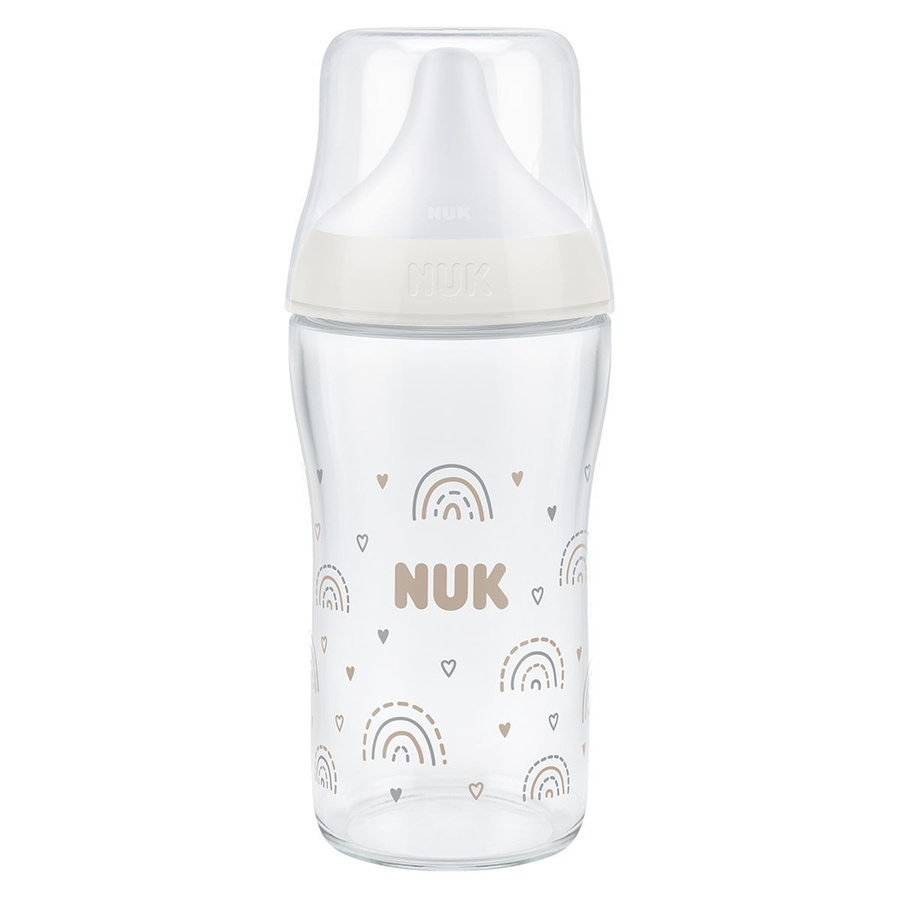 NUK Glas-Babyflasche Perfect Match mit Silikon-Sauger, Weitöffnung, Regenbogen, 230 ml - Bild 1