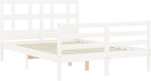 vidaXL Massivholzbett aus Kiefernholz mit Kopfteil in Weiß, B/T/H: 140 x 200 x 145,5 cm - Bild 1