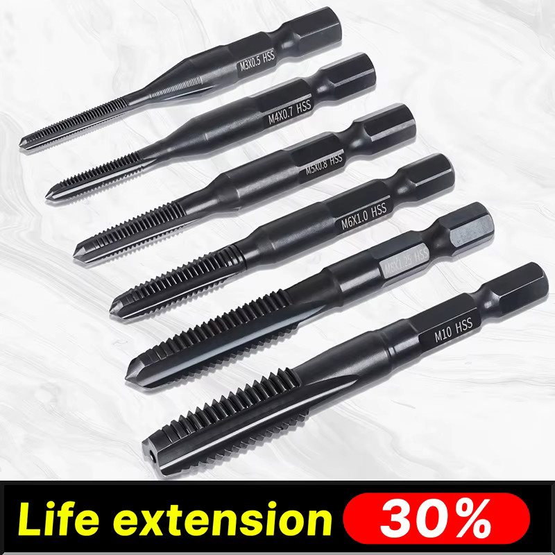 3er Set Gewindebohrer mit Sechskantschaft und gerader Nut aus HSS-Cobalt, Titannitrid beschichtet, für Metallgewinde, M3 bis M10 - Bild 5