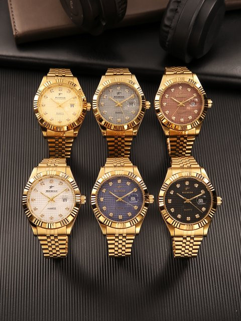 Dual-Cend Armbanduhr Quarz, Edelstahl, Gold, Diamant, Herren - Bild 1