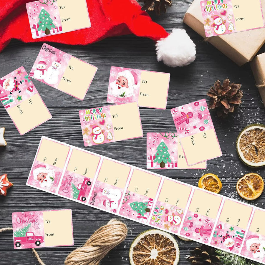 TYFYO Weihnachts-Namensschild-Aufkleber in Rosa, 210 Stück selbstklebende Etiketten für Weihnachtsgeschenke und Verpackungsdekoration - Bild 4