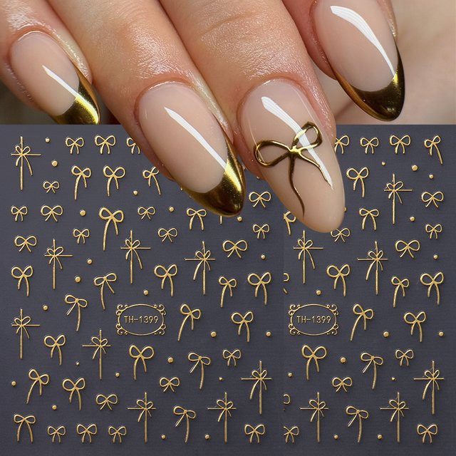 Full Beauty Nail Art Aufkleber, Goldene Bogen Charms, Metallic, 2 Stück - Bild 1