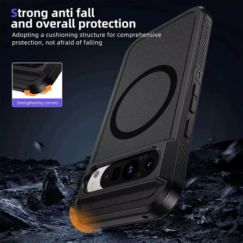 Robuste Militär-Schutzhülle für Google Pixel 10, 9, 8, 7 Pro XL und A-Modelle mit Magnetfunktion für kabelloses Laden in Schwarz und Blau - Bild 3