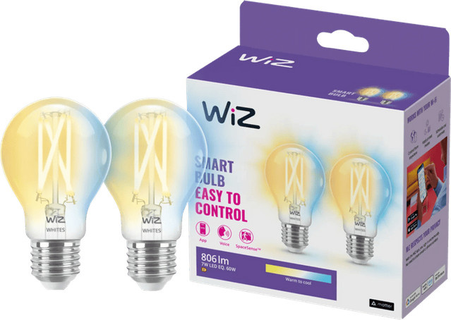 WiZ Filament LED-Leuchtmittel Doppelpack E27 mit CCT Warmweiß bis Kaltweiß, WiFi und Bluetooth, Transparent - Bild 1