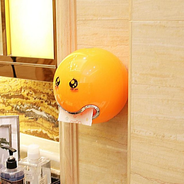 Wandmontierter Toilettenpapierhalter KTY mit Cartoon Emoji Design, wasserdicht und abgedeckt, Farbe: Orange, B/H/T: 18,0 x 17,0 x 18,0 cm - Bild 1
