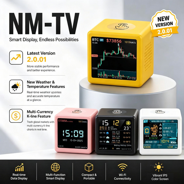 NMMiner Offizieller Bunter Smart TV BTC Solo Lottery Miner mit 1000KH/s von Heltec Automation als leise Desktop-Uhr in Multicolor, Weiß und Gelb - Bild 1