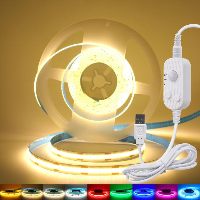 XUNATA COB LED-Streifen mit USB-Anschluss und Bewegungssensor, RGB Multicolour, 5V, 320 LEDs/m, flexibles Klebeband für Raumdekoration - Bild 1
