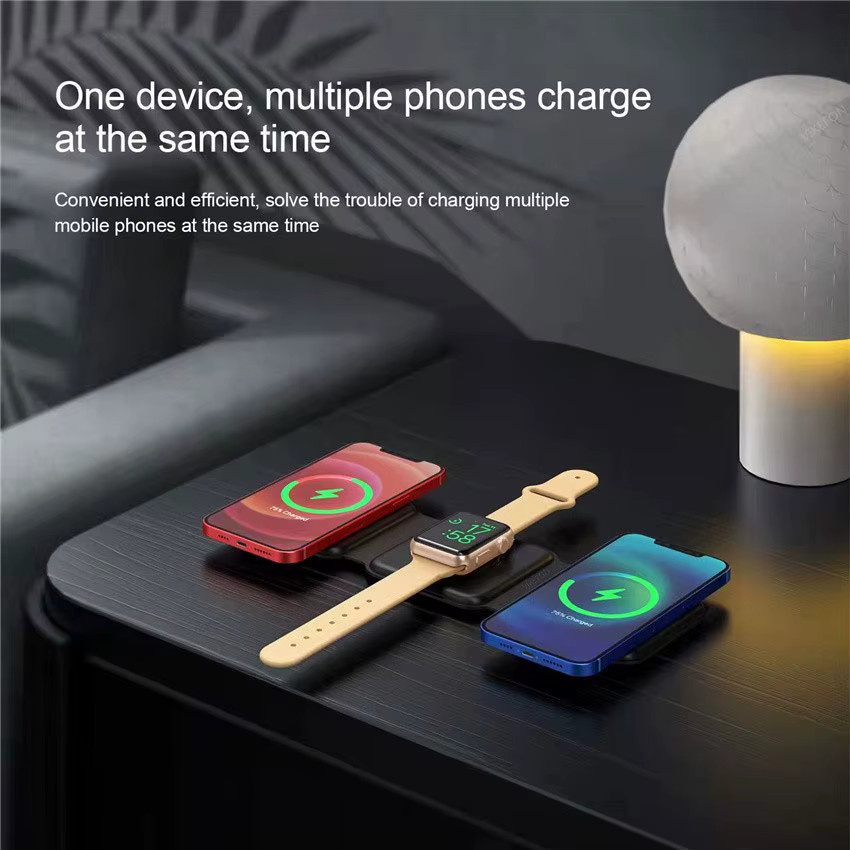 VIKEFON 3-in-1 Magnetisches Tragbares Kabelloses Ladegerät für iPhone 15 14 13 12 Pro Max, Apple Watch und AirPods, Schwarz - Bild 4