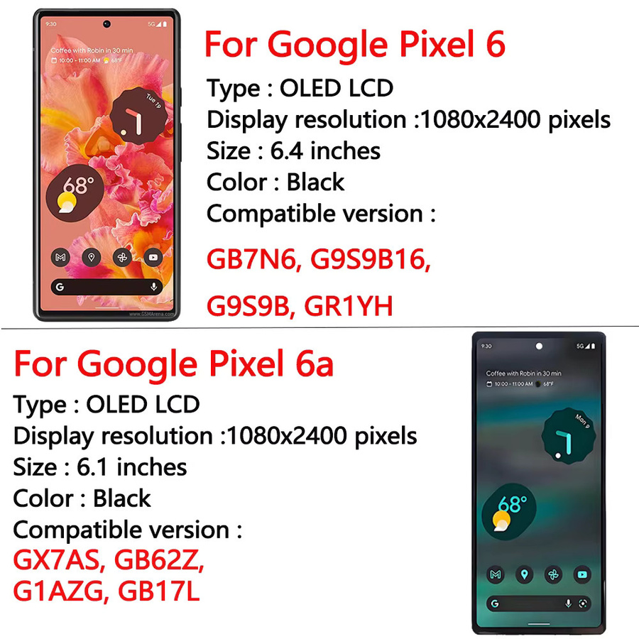 Google Pixel 6a OLED Display Ersatz mit Touchscreen Digitizer in Schwarz - Bild 2