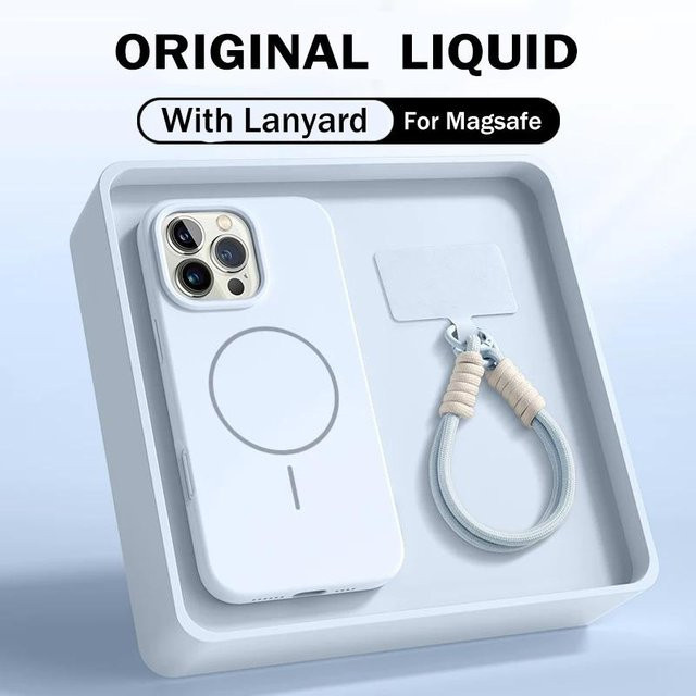 YULIN Flüssigsilikon Lanyard Hülle für iPhone mit Magnetischem Armband und matter Oberfläche in Weiß - Bild 1