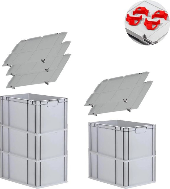 PROREGAL Spar Set 5x Eurobox Nextgen Economy mit Auflagedeckel und 4x Schiebeschnappverschlüssen, Farbe Rot/Grau, H x B x T: 32 x 40 x 60 cm - Bild 1