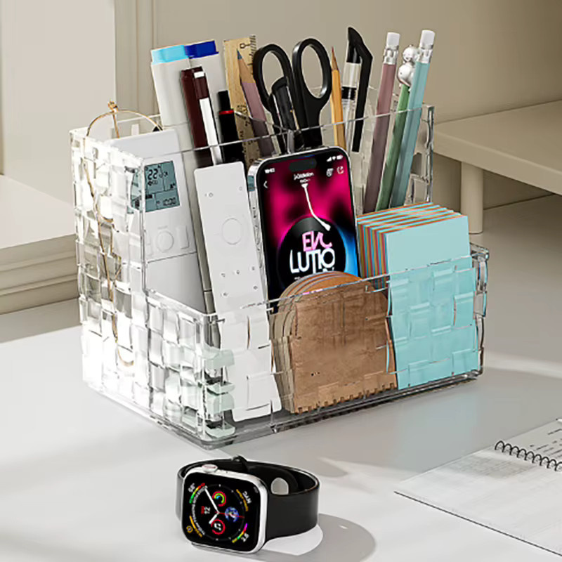 TPXCKz Transparente Desktop-Aufbewahrungsbox aus Acryl in Grau mit mehreren Gittern für Make-up und Kosmetik - Bild 4