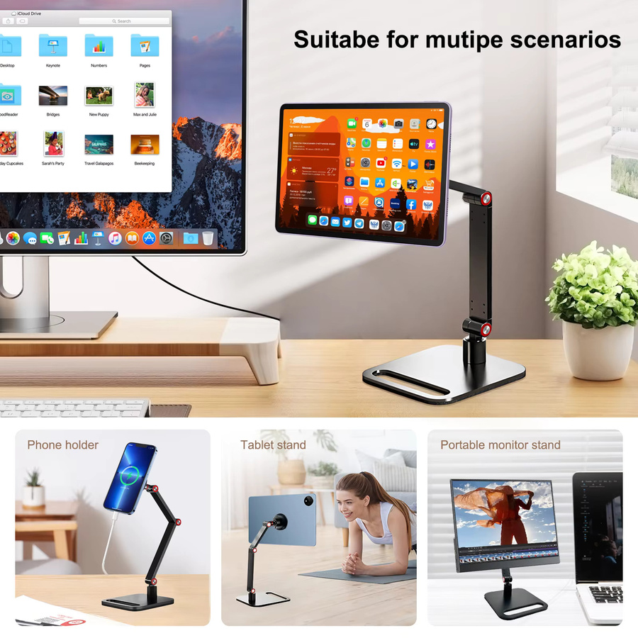 FORZOLA Verstellbarer Magnetischer Ständer für Monitore, Handys und Tablets in Schwarz, Klappbarer Aluminiumarm als Schwenkbarer Schreibtischständer - Bild 5