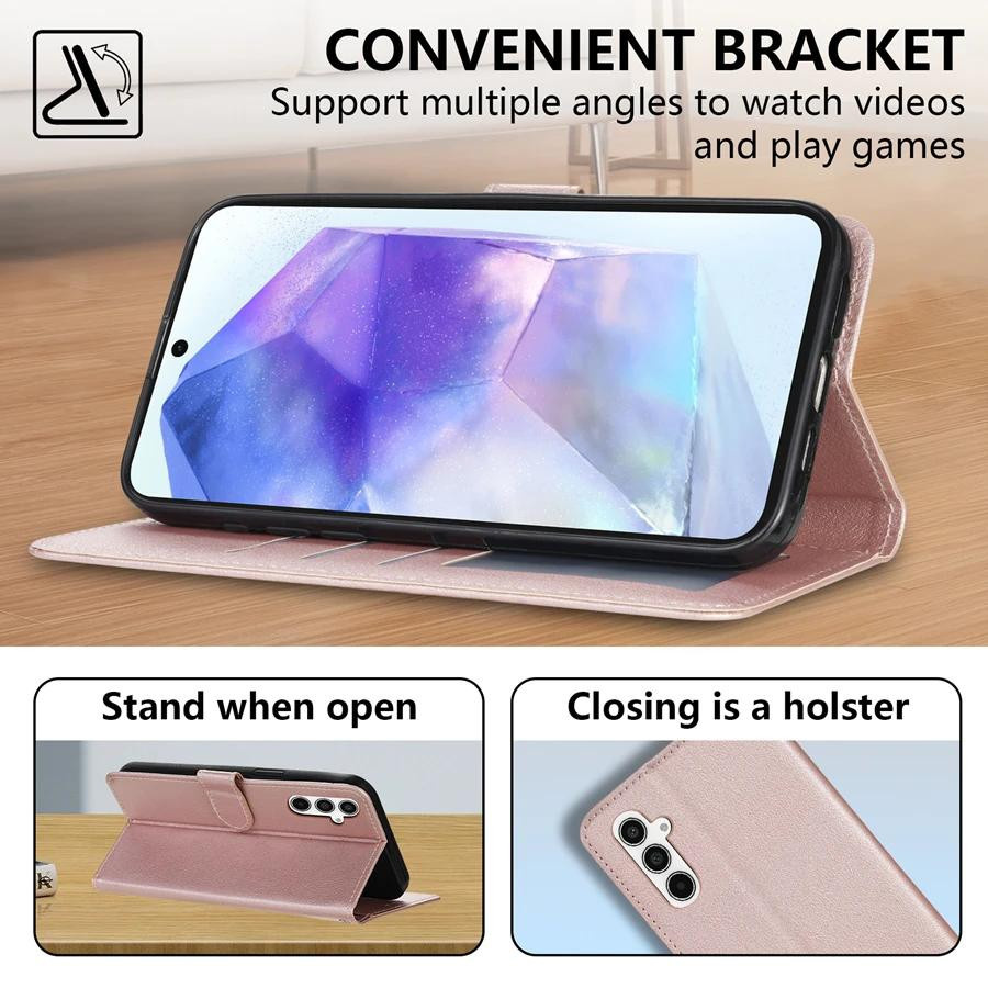 Magnetisches Leder-Case für Samsung Galaxy mit Kartenfach und Ständerfunktion in Schwarz, Blau oder Pink - Bild 1