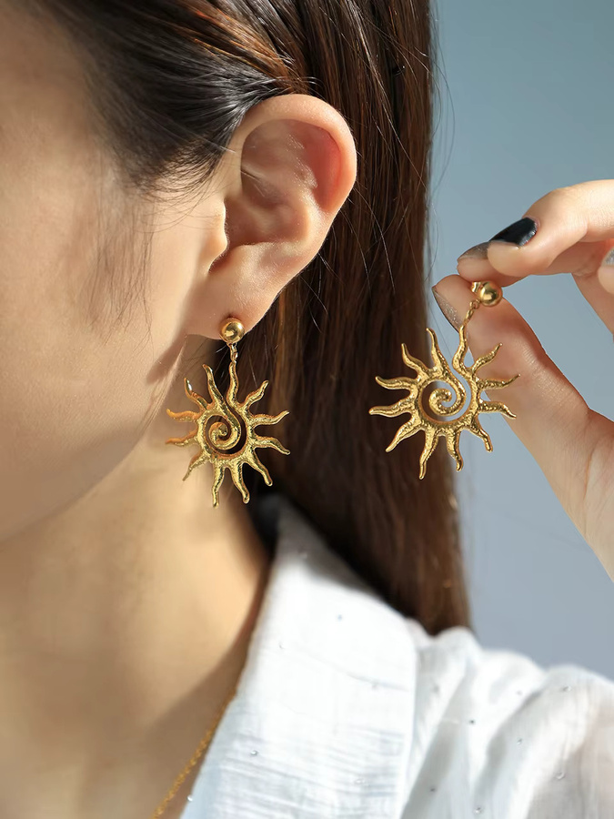 jinyve Ohrstecker Sonnenform, Edelstahl, 14 Karat vergoldet, Damen - Bild 2