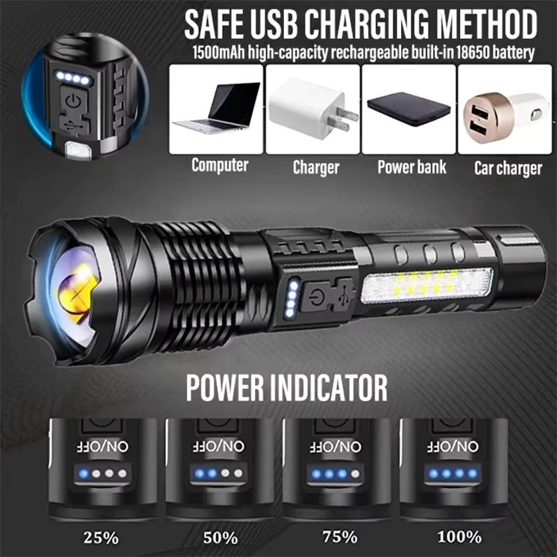 KDULIT LED-Taschenlampe in Schwarz, wiederaufladbare taktische Zoomlampe aus Metall für Outdoor und Camping - Bild 4
