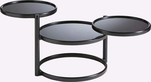 Heine Home Couchtisch rund in Schwarz mit drehbarer Glasplatte aus Sicherheitsglas und Metall - Bild 1