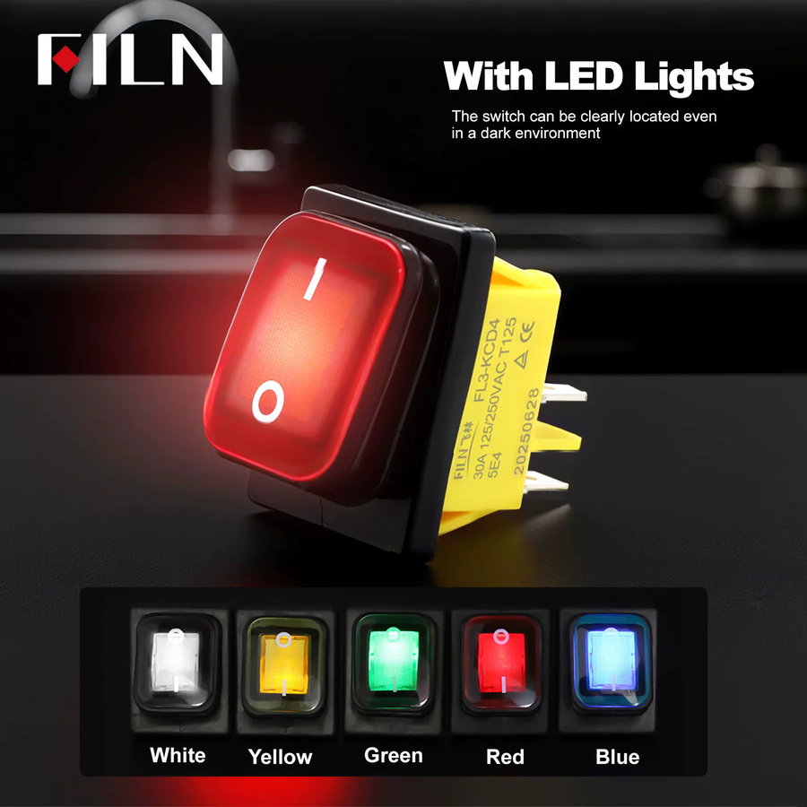 FILN Heavy Duty IP68 wasserdichter LED-Kippschalter T8530A12V/220V in Blau, Rot oder Grün für Auto und Marine - Bild 2