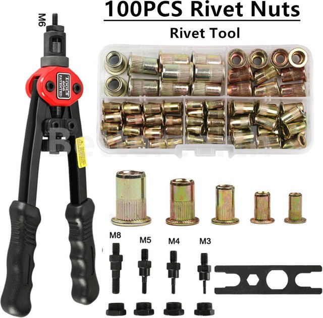 JORPETS Nietwerkzeug Set mit BT606 Manueller Nietpistole und 175 Stück Nietmuttern für M3 M4 M5 M6 M8 - Bild 1
