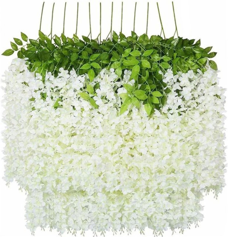 Tooarts Künstliche Glyzinien in Weiß, 12er Set hängende Textil-Blumen zur Dekoration für Hochzeiten und Außenbereiche - Bild 1