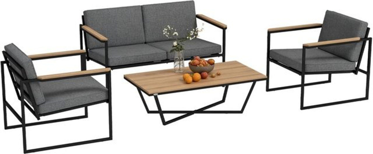 Outsunny Gartenmöbel Set für 4 Personen mit 2er Sofa, 2 Stühlen und Beistelltisch, wetterfeste Outdoor Sitzgruppe für Balkon und Terrasse - Bild 1