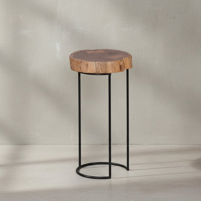 KADIMA DESIGN Beistelltisch INDI aus Massivholz Akazie in Braun mit Metallgestell im Landhausstil, B/T/H: 55 x 28 x 55 cm - Bild 1