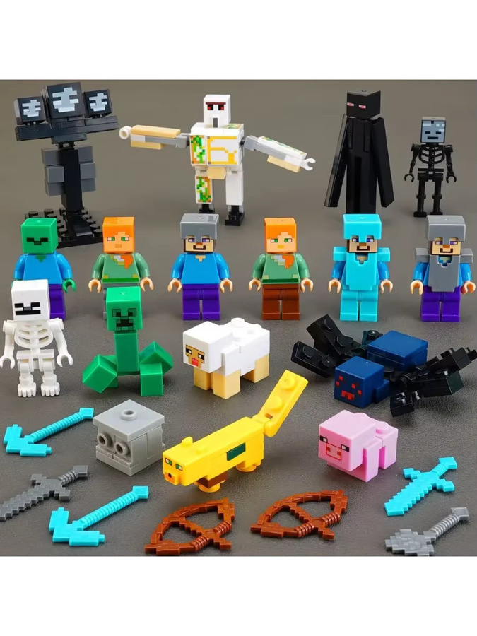 GAGAGIRL Minecraft Bausteine Set mit Creeper, Hexe und Steve Action Figuren für DIY Montage Spielzeug, Mehrfarbig - Bild 3