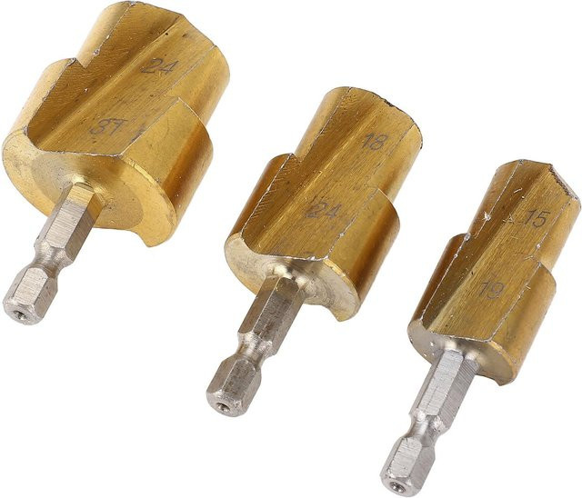 3er Set PPR-Rohraufweitungsbohrer aus HSS mit Sechskantaufnahme für PVC-Rohrfittings, Durchmesser: 19 mm, 24 mm und 31 mm - Bild 1