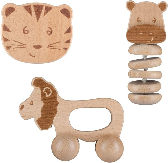 BEBECONFORT Spielzeug-Set Hippo Löwe Tiger aus Holz, 3-teiliges Set - Bild 1