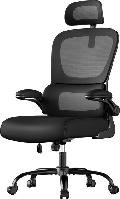 Songmics Ergonomischer Bürodrehstuhl mit Kopfstütze und Armlehnen in Schwarz aus Polyestergewebe, Höhe: 135 cm - Bild 1